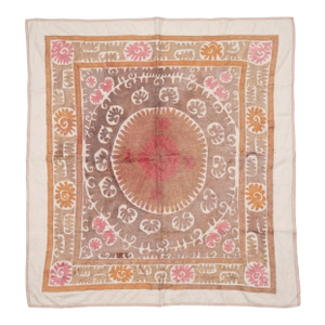 Boho Neutral Tan Suzani From Uzbek — 4'7'' X 4'10''