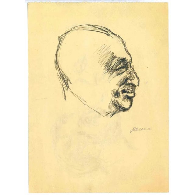 The Profile is an original Drawing in pen on creamy colored paper realized by Mino Maccari in mid 20th century. Hand-...