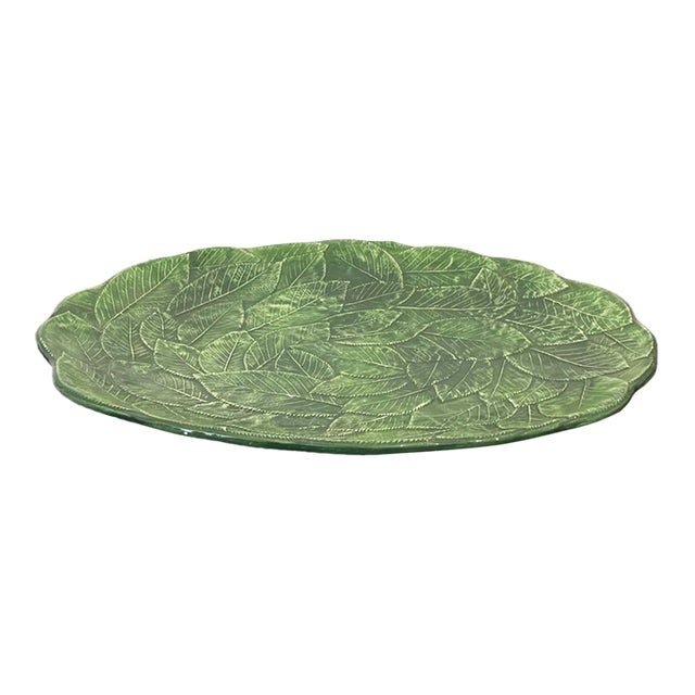 Vietri Majolica Foglia Leonardo 16" Oval Platter Green Leaf Leaves Italy 7971/42 For Sale