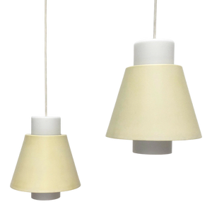 Mid-Century Space Age Glass and Metal Pendant Lamps, Set of 2