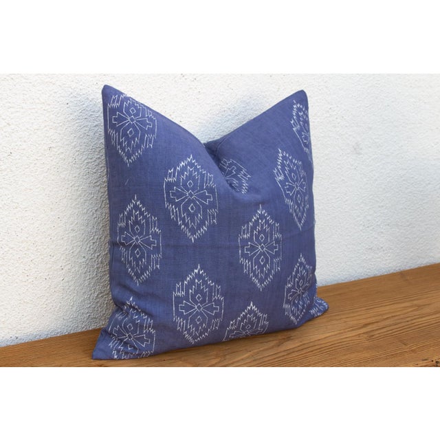 Indian Indigo Jaipur Blockprint Linen Pillow Cover For Sale - Image 3 of 7