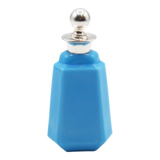 Circa 1920s Art Deco Octagonal French Blue Opaline Glass Snuff Bottle For Sale