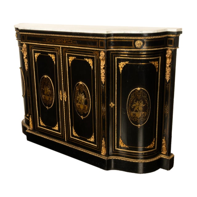 19th Century French Napoleon III Ormolu & Marble Ebonized Cabinet Sideboard 1860 For Sale - Image 11 of 17