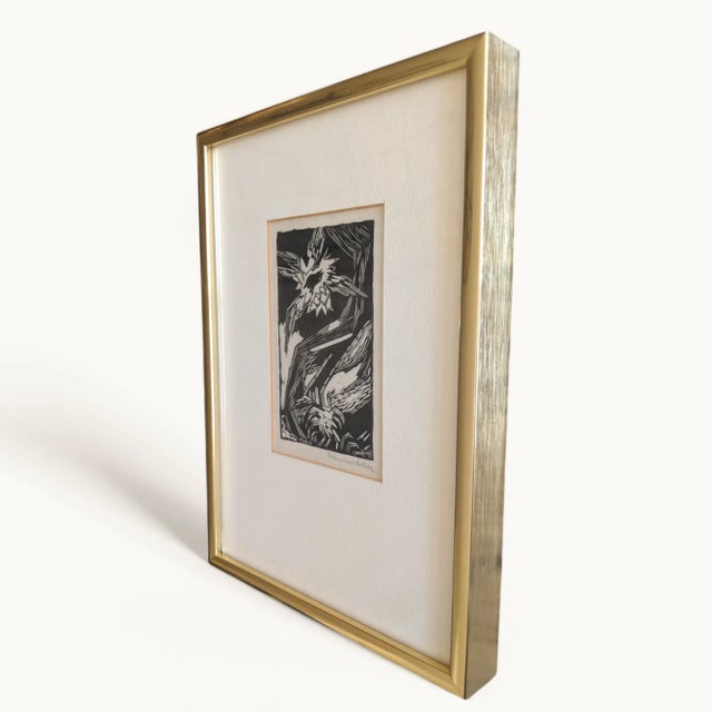 Vintage Early 20th Century 1920's Linocut Print Entire Piece measures 7.25" x 10.25" Actual Woodcut measures 3" x 5"...