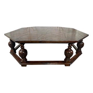 Monumental Octagonal Baroque Coffee Table With Parquetry Top For Sale