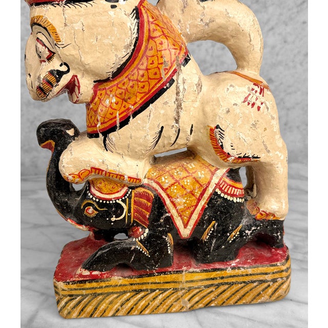 Vintage Hindu Gajasimha Foodog Lion W/ Elephant Painted Sculpture - 12" For Sale - Image 11 of 14