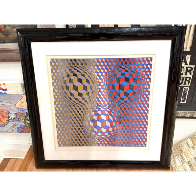 1980s Victor Vasarely Silkscreen Nebulus Signed Beautifully Framed Circa 1980 For Sale - Image 5 of 13