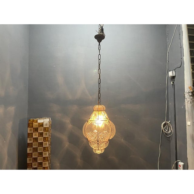 Wrought Iron Murano Glass Light Pendant, 1960s For Sale - Image 6 of 9