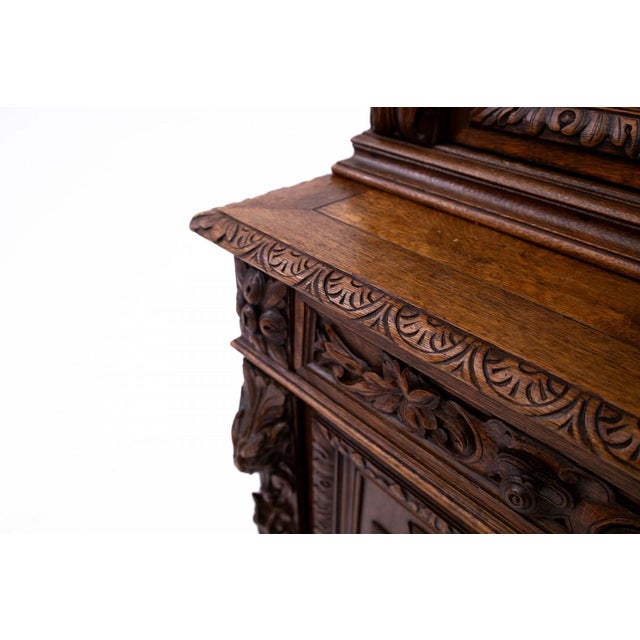 Antique French Neo-Renaissance Carved Oak Bookcase, 1880 For Sale - Image 14 of 18