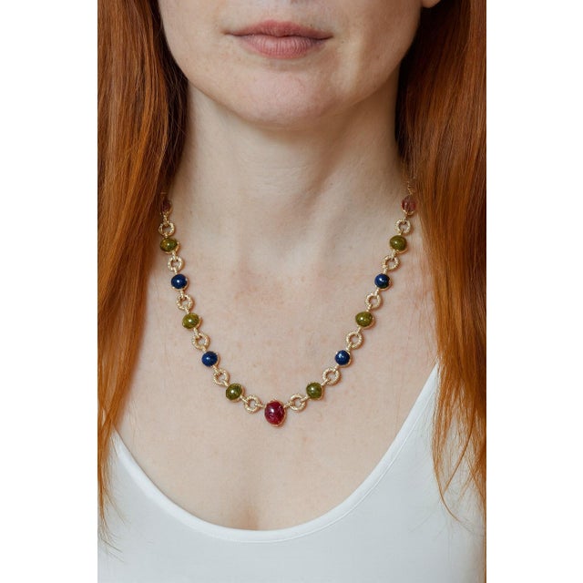 Red Bochic "Capri" Vintage Diamond, Ruby & Fancy Sapphire Necklace Set in 18K & Silver For Sale - Image 8 of 18