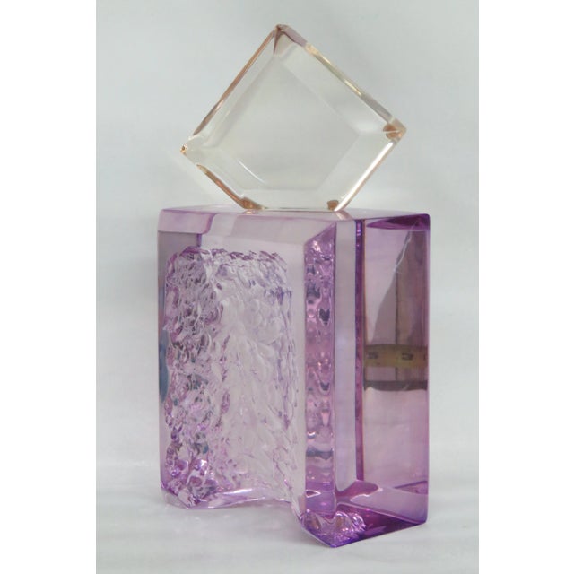 Mid Century Large Clear Purple Lucite Abstract Sculptural Bottle For Sale - Image 4 of 13