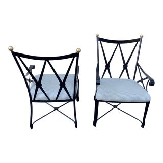 1990s Black Wrought Iron Garden Chairs Styled After Salterini - A Pair For Sale