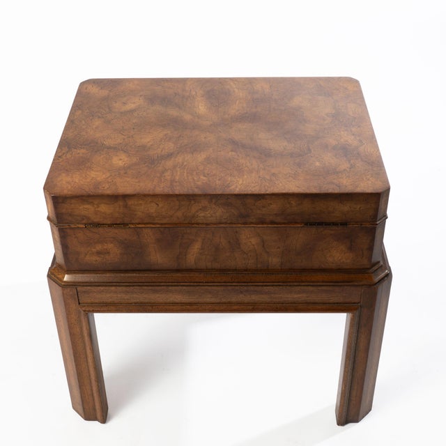 1970s Vintage Elm Burl Wood Lift Top Campaign Style Chest For Sale - Image 10 of 11