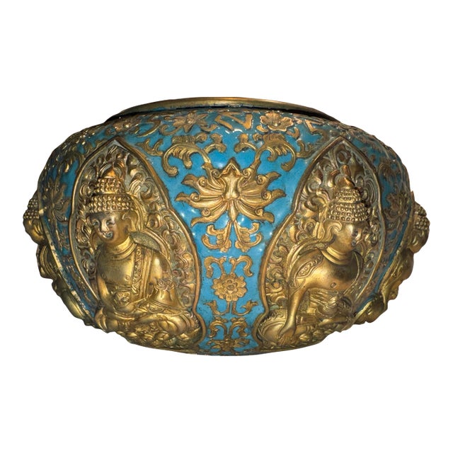 18th Century Sino Tibetan Champlevé Enamel Alms Bowl For Sale
