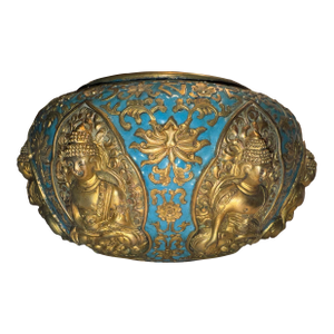 18th Century Sino Tibetan Champlevé Enamel Alms Bowl