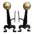 Pair of Vintage Cast Iron Andirons With Brass Colored Balls For Sale
