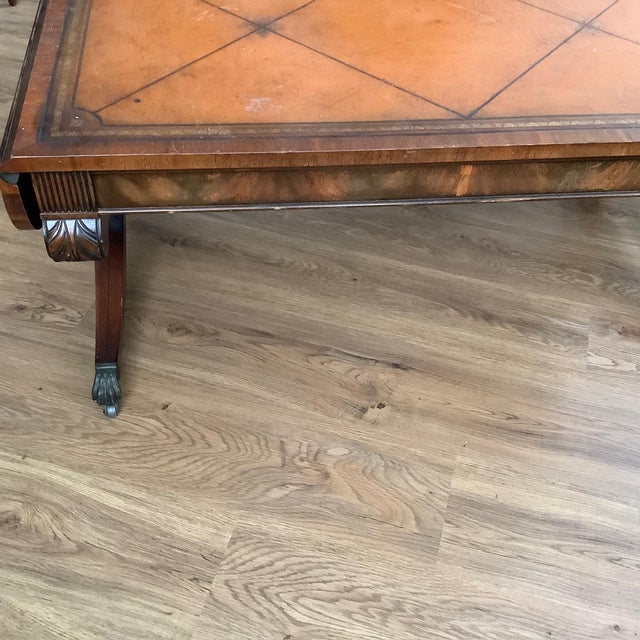 Traditional Antique Leather Top Drop Sided Coffee Table For Sale - Image 3 of 16