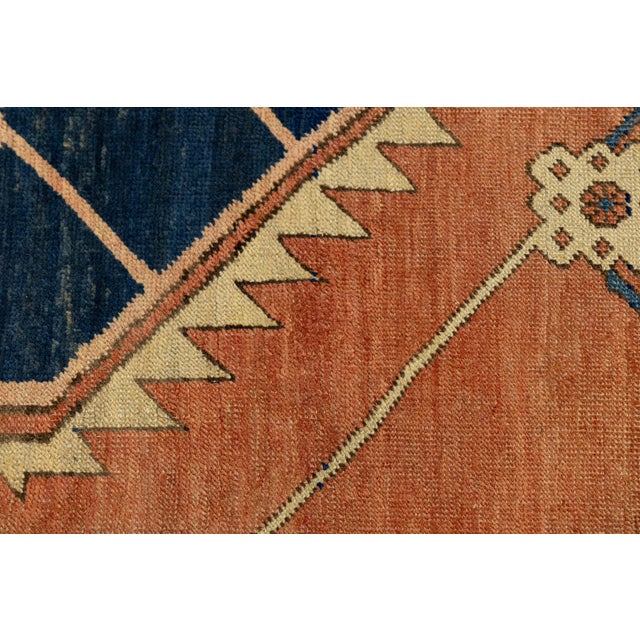 Navy Blue 19th Century Antique Serapi Rug With Terracotta & Indigo Medallion For Sale - Image 8 of 12