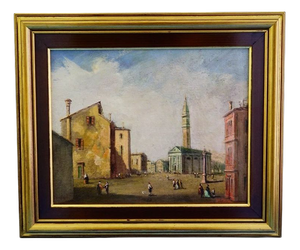 De Momi, Landscape View of Venice, 20th Century, Oil Painting on Canvas, Framed