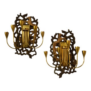 Sconces in Giltwood with Brass Arms, 1950s, Set of 2 For Sale