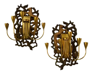 Sconces in Giltwood with Brass Arms, 1950s, Set of 2