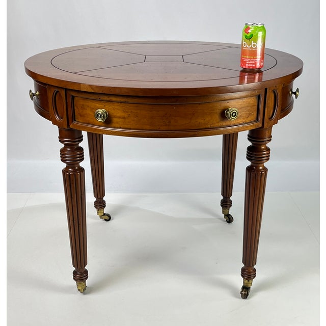 Late 20th Century Pair of Henredon Registry Collection Solid Cherry Regency Drum Tables For Sale - Image 16 of 18
