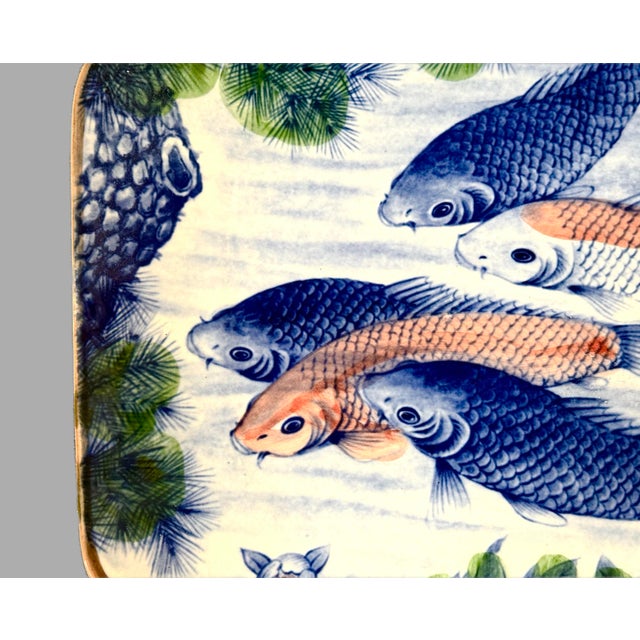 1960s Chinoiserie Ceramic Platter With Koi Fish For Sale - Image 5 of 10