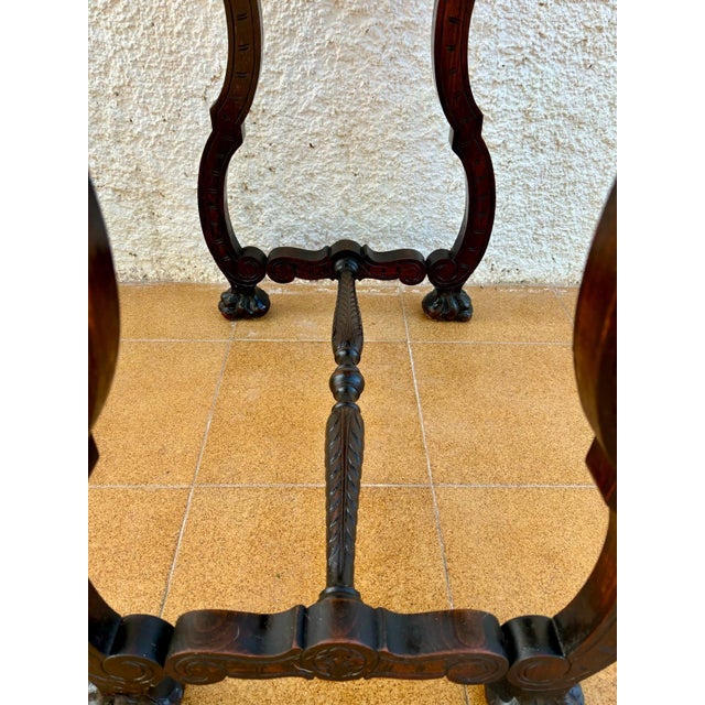 Wood Early 19th Century Baroque Spanish Side Table with Lyre Legs and Marquetry Top For Sale - Image 7 of 18