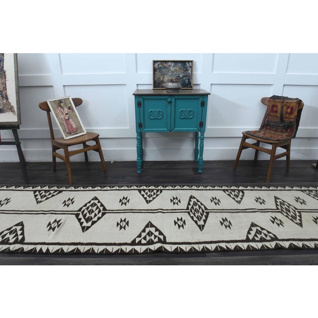 1970s Vintage Turkish Handmade Wool Cotton White Runner Rug For Sale - Image 11 of 11