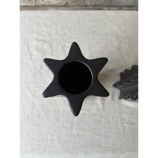 2020s Set of 2 Sculptural Matte Black Bud Vases For Sale - Image 5 of 6