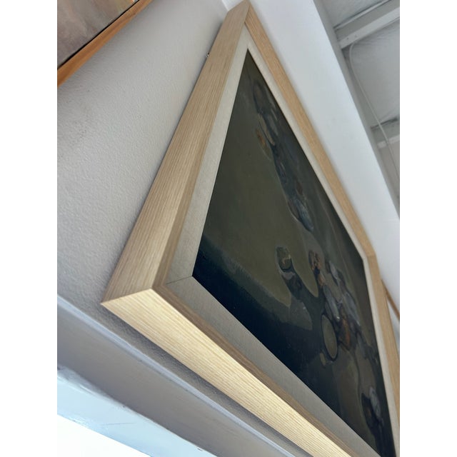 Vintage Oil and Acrylic Abstract Painting on Beveled Linen Mat and Maple Frame For Sale - Image 10 of 10