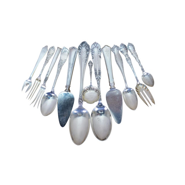 Traditional Antique Sterling Silver 925 Serving Utensils Forks Spoons Cake Servers - 12 pcs For Sale - Image 3 of 10