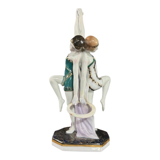German Ens Porzellan Volkstedt Art Deco 11" Porcelain Statue Figurine of Dancers For Sale
