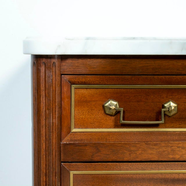 Brown 20th Century French Louis XVI Style Maison Jansen Three-Drawer Mahogany Commode With Cararra Marble Top For Sale - Image 8 of 18