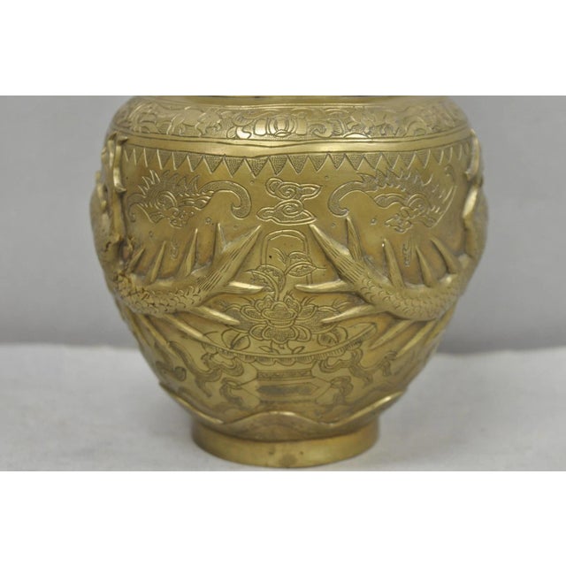 Vintage Japanese Dragon Relief Bronze Chinese 10" Oriental Flower Vase - A Pair For Sale - Image 11 of 14
