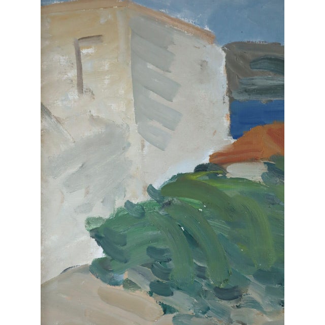 Green Mid-Century Modern 'Mediterranean Escape' Swedish Expressive Landscape Oil Painting, Framed For Sale - Image 8 of 10
