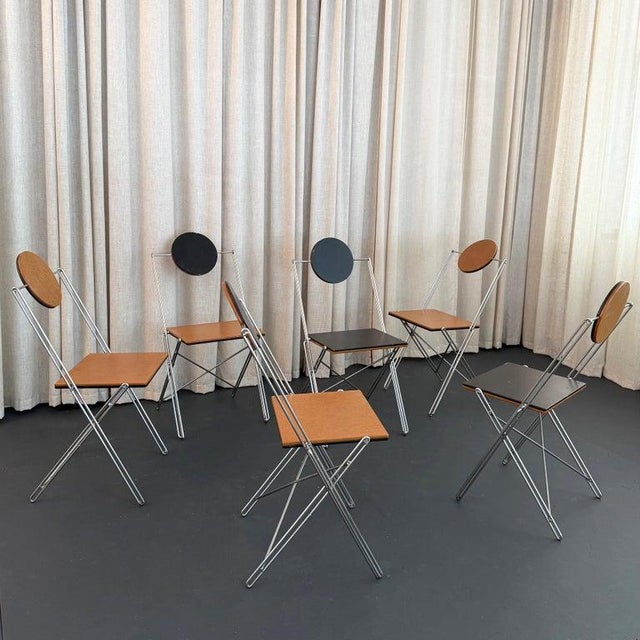 Postmodern Set of Six Post-Modern r.j.c. Reversible Folding Chairs by René-Jean Caillette For Sale - Image 3 of 9