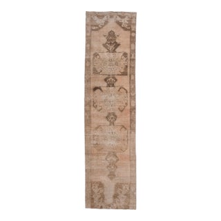 1970s Vintage Handmade Wool Cotton Turkish Beige Runner Rug For Sale