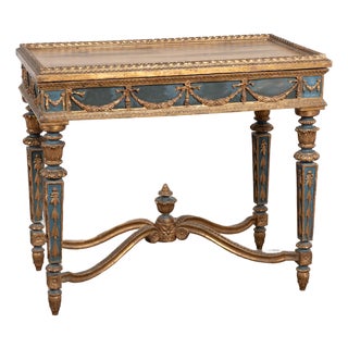 19th Century Swedish Giltwood & Blue Side Table With Hidden Storage For Sale