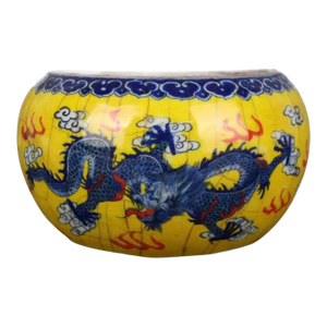 Chinese Vintage Ceramic Pot,Old Porcelain Factory Blue and White Famille Verte Porcelain Brush Washer Hand Painted Cloud and Dragon Pattern