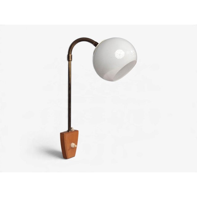 Wood Swedish Modern, Clip-on Task Light, Brass, Wood, Glass, Sweden, 1950s For Sale - Image 7 of 12