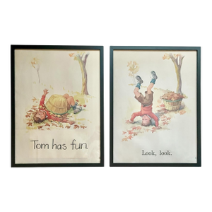Vintage Framed Children’s Storybook Prints – Pair of Whimsical Nursery Illustrations