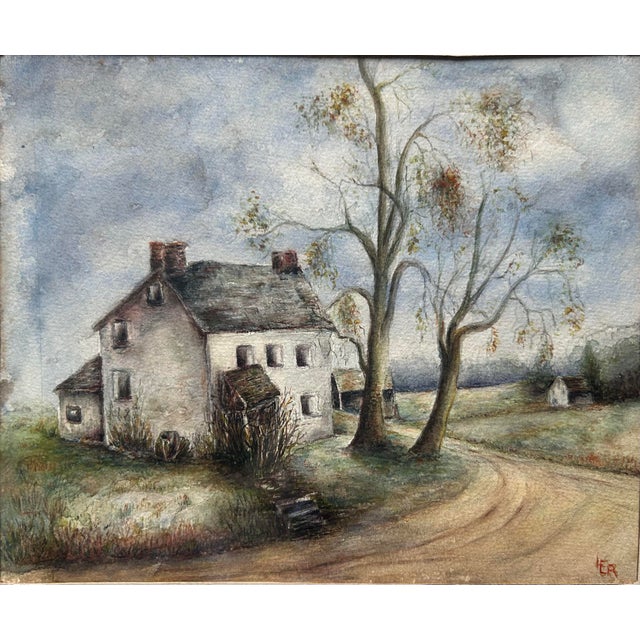 Antique Original Watercolor of a Country Farm House For Sale - Image 4 of 8
