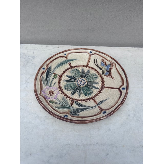 Majolica Flowers & Butterfly Plate Wasmuel Circa 1890.
