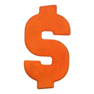1960s Rustic Neon Orange Letter “$” Dollar Beveled Sign For Sale