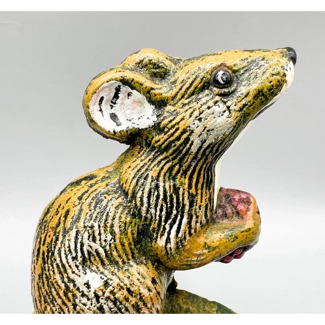 Green Vintage Painted Cast Iron Mouse Doorstop – Whimsical Cottagecore Decor For Sale - Image 8 of 9