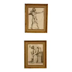 Vintage Trojan Warriors Drawings Set of 2