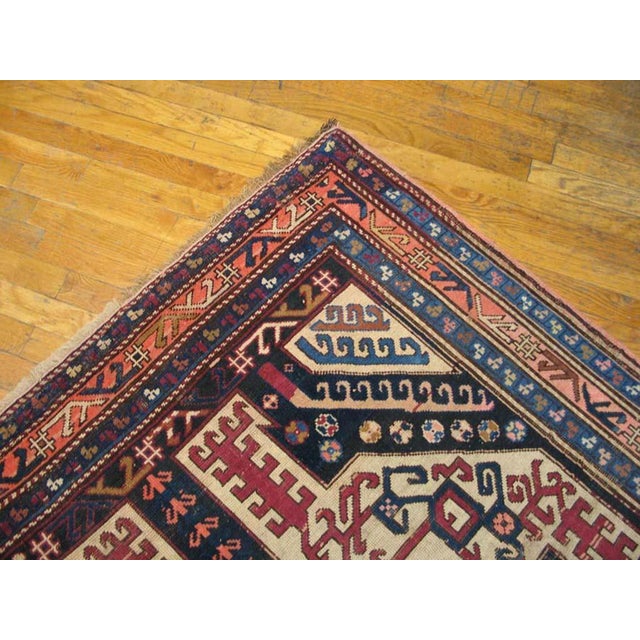 1930s Pink Rose Tribal Yastic Antique Caucasian Rug 4'7" X 9'0" Handknotted Wool Carpet For Sale - Image 4 of 5