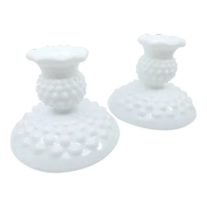 Vintage Fenton Hobnail Crimped Edge Candle Stick Holders- a Pair