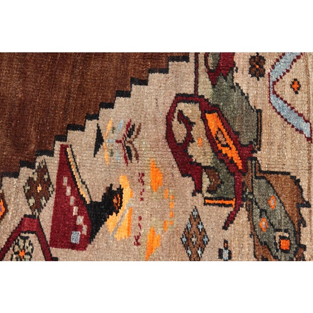 Brown Vintage Turkish Kars Rug With Medallion on a Brown Field With Pops of Color 9'4" X 10'2" For Sale - Image 8 of 10